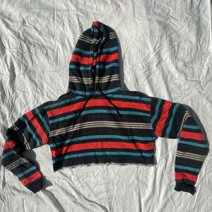 Urban Outfitters Striped Cropped Hoodie with Red and Blue Accents
